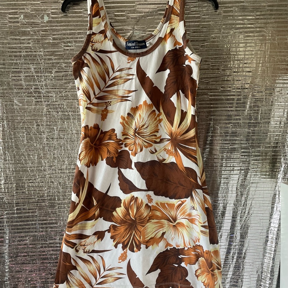 Floral Sleeveless Dress in Brown and Cream